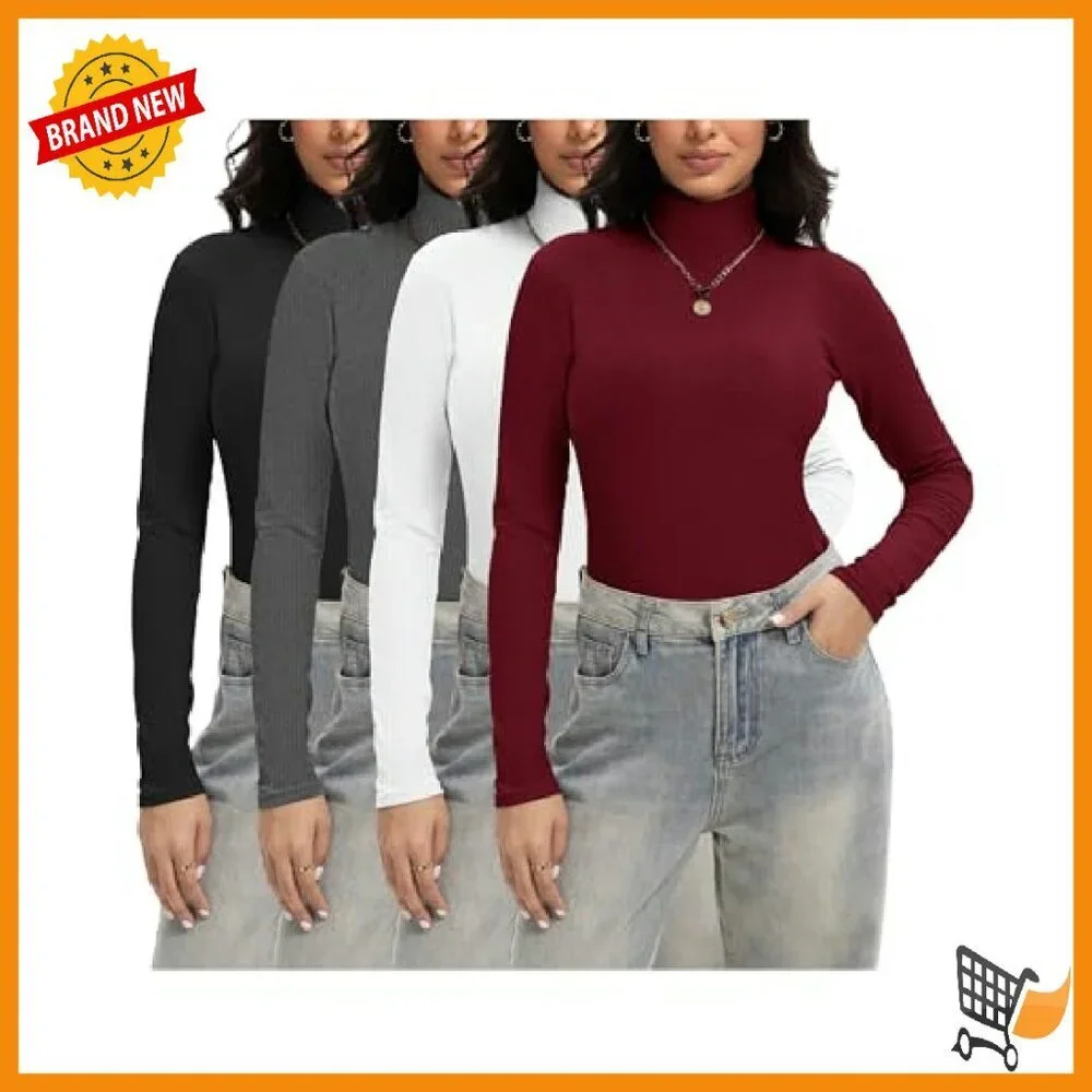 Ribbed Turtleneck Long Sleeve Fitted Stretch Sweater Women's Size Small - Picture 2 of 7